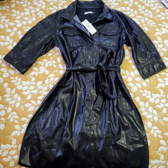 Calvin Klein Dresses & Skirts - Faux leather button up dress